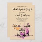 Girly Cocktails Illustration Bachelorette Party 招待状 (正面/裏面)