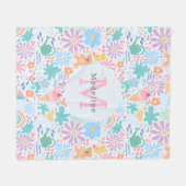 Girly Cool Summer Splash Floral Rainbow Monogram フリースブランケット (正面(横))