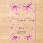 Girly Coquette Bow Sweet 16 Birthday Blush Pink  アクリル招待状 (正面)