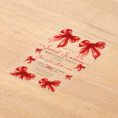 Girly Coquette Bow Sweet 16 Birthday Party Red アクリル招待状 (レイダウン)