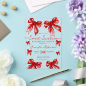 Girly Coquette Bow Sweet 16 Birthday Party Red アクリル招待状 (インサイチュ (ウェディング))