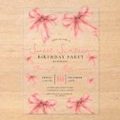 Girly Coquette Bow Sweet 16 Birthday Rose Gold アクリル招待状 (正面)