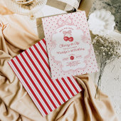 Girly Coquette Cherry First 1st Birthday Party 招待状