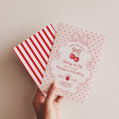 Girly Coquette Cherry First 1st Birthday Party 招待状