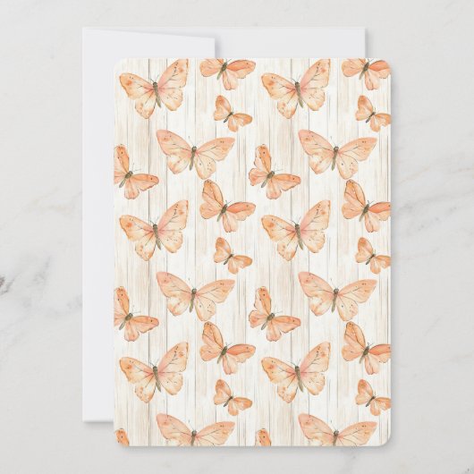 Girly Cream Peach Butterflies Birthday 招待状 (裏面)