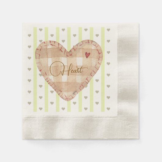 Girly cute calligraphy heart pattern Green Brown 縁ありカクテルナプキン (正面)