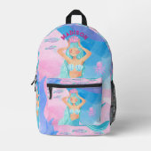 Girly design featuring cute mermaid pink and blue プリントバックパック (正面)