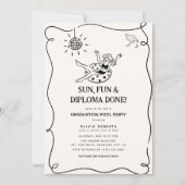 Girly Doodle Graduation Pool Party 招待状 (正面)
