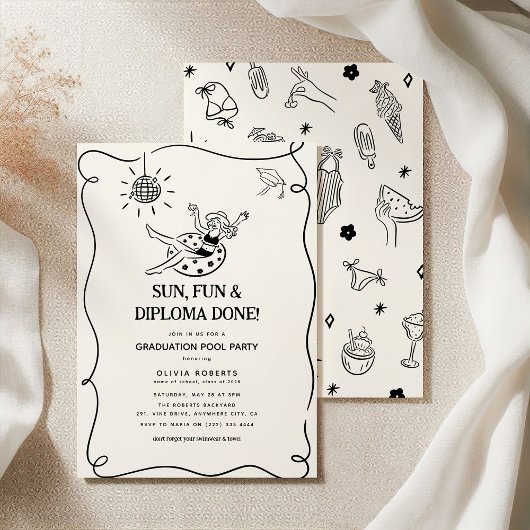 Girly Doodle Graduation Pool Party 招待状