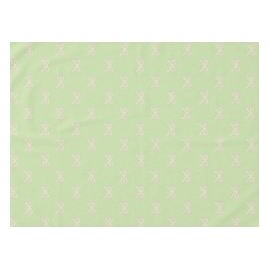 Girly Elegant Green & Pink Bow Pattern Spring テーブルクロス (正面(横))