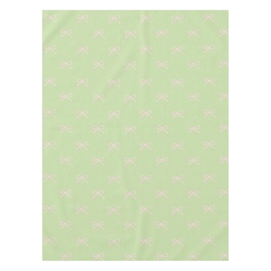 Girly Elegant Green & Pink Bow Pattern Spring テーブルクロス (正面)