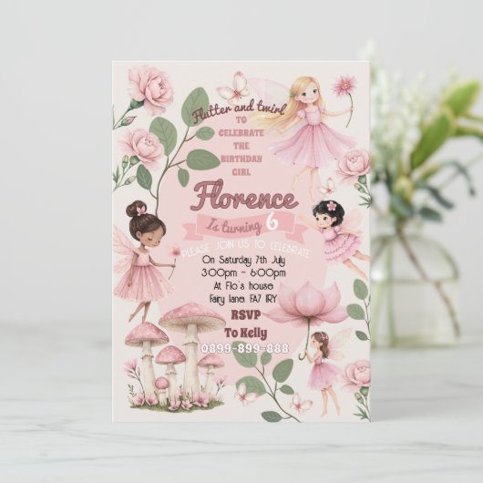 Girly fairy birthday party invitation  招待状 (スタンド正面)