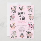 Girly Farm Animal Third Birthday Invitation 招待状 (正面)