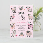 Girly Farm Animal Third Birthday Invitation 招待状 (スタンド正面)