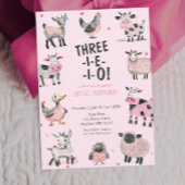 Girly Farm Animal Third Birthday Invitation 招待状