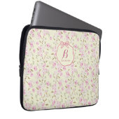 Girly Floral Yellow Pink Bow Coquette Monogram ラップトップスリーブ (正面右)
