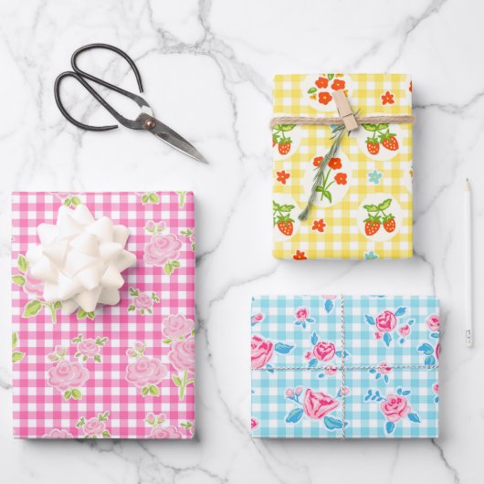 girly gingham check pattern ラッピングペーパーシート (正面)