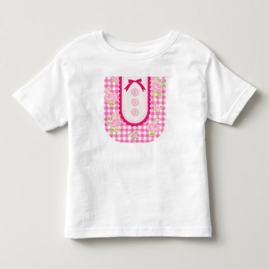 Girly gingham check pattern with cute ribbon トドラーTシャツ (正面)