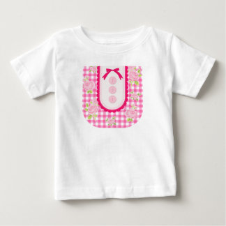 Girly gingham check pattern with cute ribbon ベビーTシャツ