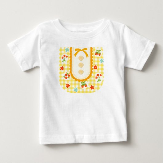 Girly gingham check pattern with cute ribbon ベビーTシャツ (正面)
