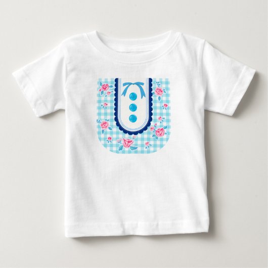 Girly gingham check pattern with cute ribbon ベビーTシャツ (正面)