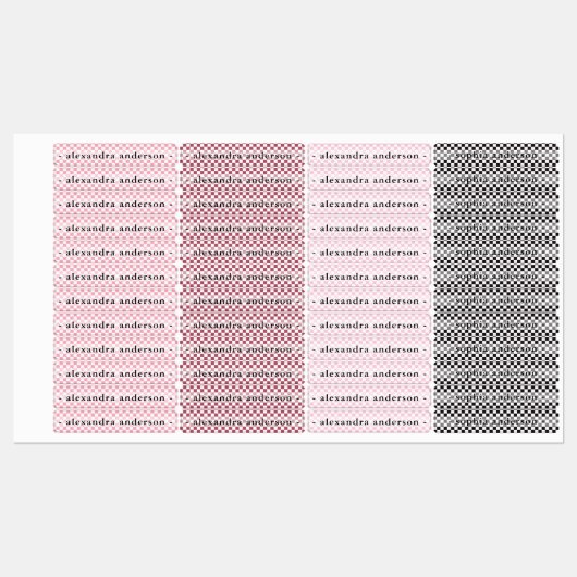 Girly Gingham Kids Name  ラベル (シート)