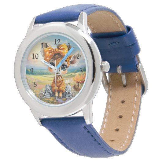 Girly Giraffe wearing polka dot bow 腕時計 (アングル)