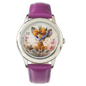 Girly Giraffe wearing polka dot bow 腕時計 (正面)