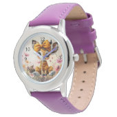 Girly Giraffe wearing polka dot bow 腕時計 (アングル)