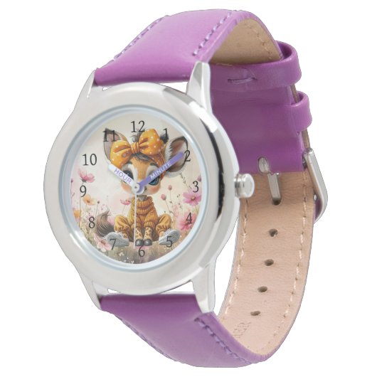 Girly Giraffe wearing polka dot bow 腕時計 (アングル)