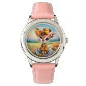 Girly Giraffe wearing polka dot bow 腕時計 (正面)