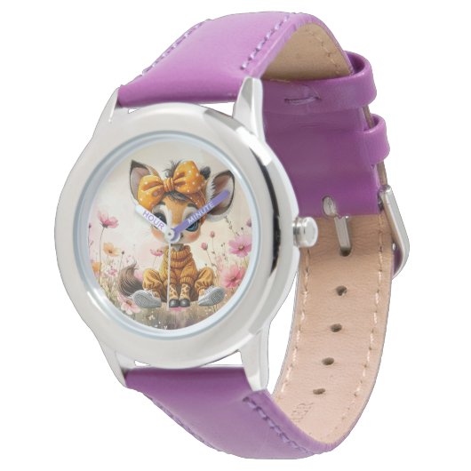 Girly Giraffe wearing polka dot bow 腕時計 (アングル)