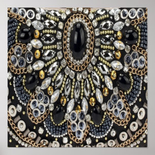 girly glam art deco black gold bohemian ポスター