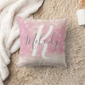 Girly Glam Light Pink Sparkles Monogram Name クッション (ブランケット)