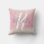 Girly Glam Light Pink Sparkles Monogram Name クッション (裏面)