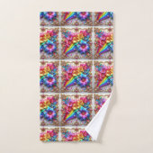 Girly Glitter Rainbow Flowers Towel Set バスタオルセット (ハンドタオル)