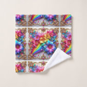 Girly Glitter Rainbow Flowers Towel Set バスタオルセット (ウォッシュタオル)
