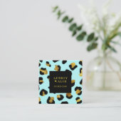 Girly Glittery Gold Aqua Leopard print Luxury スクエア名刺 (スタンド正面)