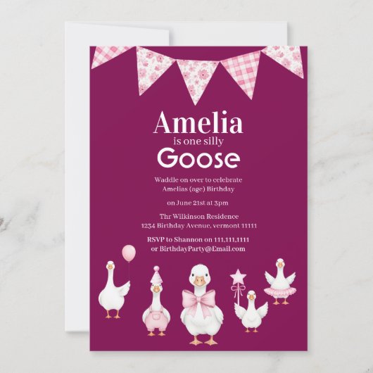 Girly Goose Birthday Party Invitation 招待状 (正面)