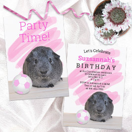Girly Guinea Pig Pink Soccer Ball Template 招待状