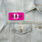 Girly Hot Pink Black and White Modern Monogram 名札 (インサイチュ)