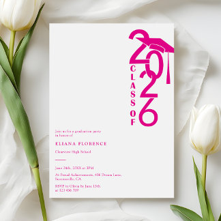 Girly Hot Pink Class of 2026 Graduation 招待状