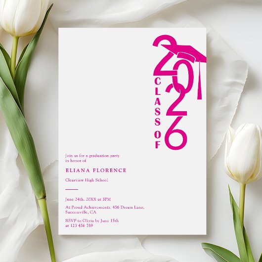 Girly Hot Pink Class of 2026 Graduation 招待状