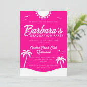 Girly Hot Pink Summer Beach Graduation Party 招待状 (スタンド正面)