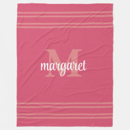 Girly hot pink  white monogram name Fleece Blanket フリースブランケット