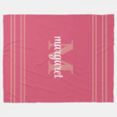 Girly hot pink white monogram name Fleece Blanket フリースブランケット (正面(横))