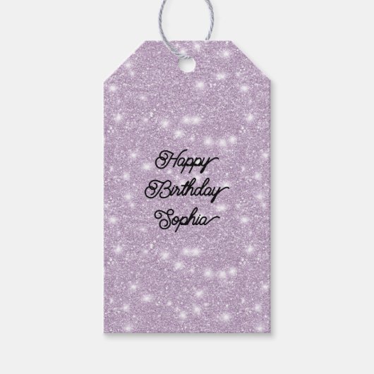 Girly Lavender Glitter Sparkle Birthday ギフトタグ (正面)