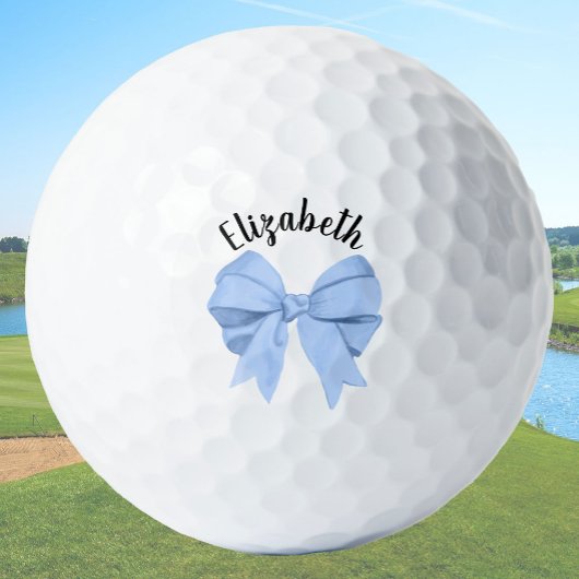 Girly Light Blue Bow Lady Golfer Custom Name ゴルフボール
