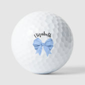 Girly Light Blue Bow Lady Golfer Custom Name ゴルフボール (正面)