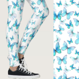 Girly light blue butterfly whimsical patterned レギンス